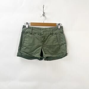 Marrakech 25 Womens Green Cotton Blend Mid Rise Flat Front Cuffed Chino Short